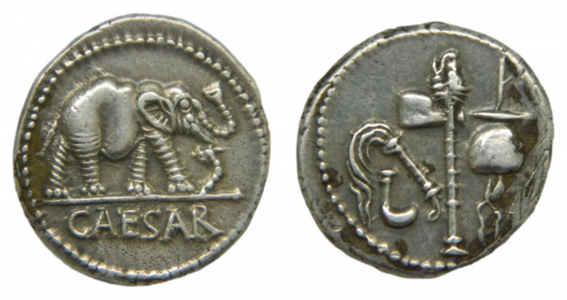 ROMAN REPUBLIC - Julio César (49-48 aC). Denario. 3,9 g. AR. a/ CAESAR. Elefente...
