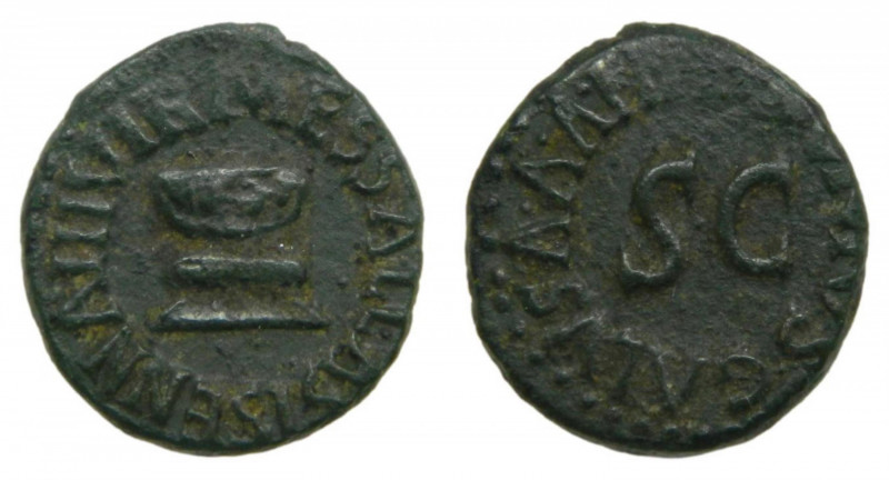 ROMAN EMPIRE - Octavio Augusto (27 aC-14 dC). Cuadrante. 2,3 g. AE. a/ MESSALLA ...