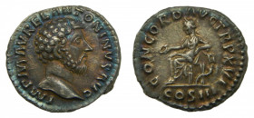 ROMAN EMPIRE - Marco Aurelio (161-180 dC). Denario. 3,44 g. AR. a/ IMP M AVREL ANTONINVS AVG. r/ CONCORD AVG TRE P XVI - COS III. Concordia sentada, s...