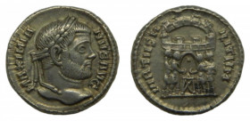 ROMAN EMPIRE - Maximiano (285-305, 1r reinado). Argenteo. Roma. 2,9 g. AR. a/ MAXIMIANVS AVG. r/ VIRTVS MILITVM. Los cuatro tetrarcas ceremoniando con...