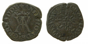 FEUDAL FRANCE - France Féodale. NAVARRE, Royaume. Antoine de Bourbon et Jeanne d'Albret (1555-1562). Liard. 0,93 g. B. 593. 0,9 g.
TTB