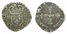 KINGDOM OF FRANCE - FRANCE, Royaume. Charles X. 1592. 1/4 Écu. Nantes (T). 9,3 g. AR.
(TB+)
