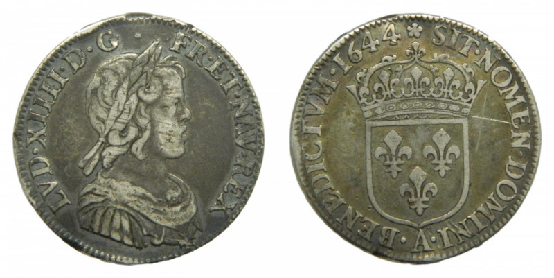 KINGDOM OF FRANCE - FRANCE, Royaume. Louis XIV. 1644. 1/4 Ecu à la mèche courte....