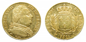 KINGDOM - FRANCE, Royaume. Louis XVIII. 20 Francs. 1814. Paris (A). 6,46 g. AU. Km-706.1.
TTB