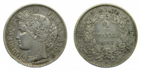 2nd REPUBLIC - FRANCE, 2e Republique. 1849. 2 Francs. Paris (A). 9,9 g. AR. Peu courante.
TTB