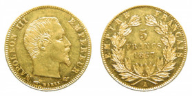 2nd EMPIRE - FRANCE, Empire. Napoléon III. 5 Francs. 1857. Paris (A). 1,61 g. AU. Km-787.1.
TTB+
