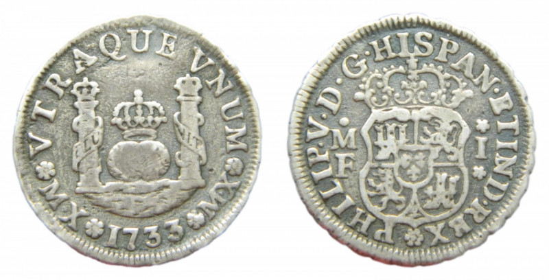 Felipe V (1700-1746). 1 real 1733 MF. México. AC 502. Muy rara.
mbc-