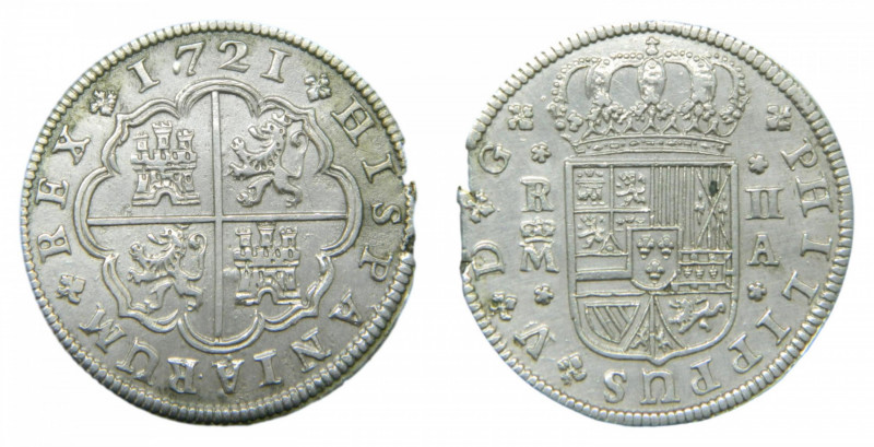 Felipe V (1700-1746). 2 reales 1721 A. Madrid. AC 774.
mbc