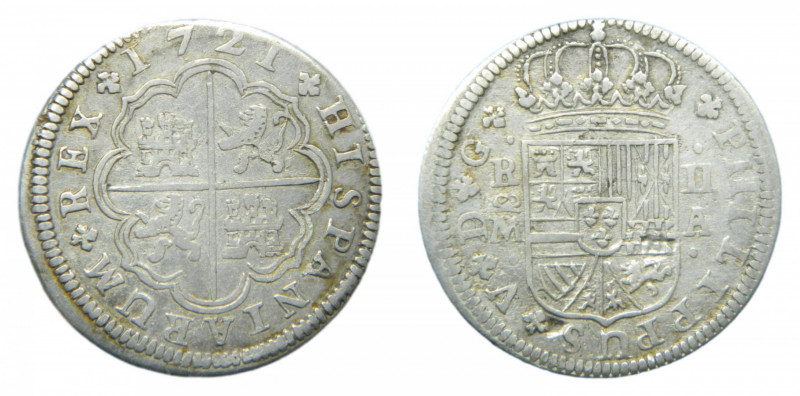 Felipe V (1700-1746). 2 reales 1721 A. Madrid. AC 774.
bc