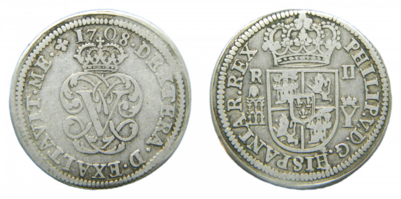 Felipe V (1700-1746). 2 reales 1708 Y. Segovia. AC 941.
mbc-