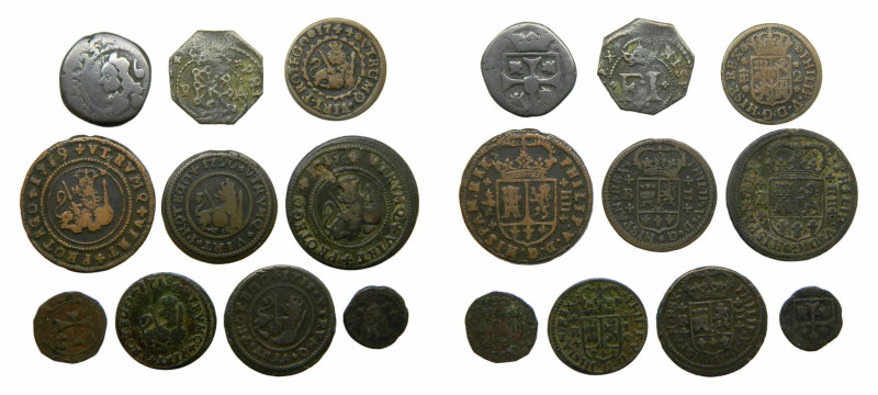 LOTS - Felipe V (1700-1746). LOTE 10 piezas diferentes de cobre. A examinar.
bc...