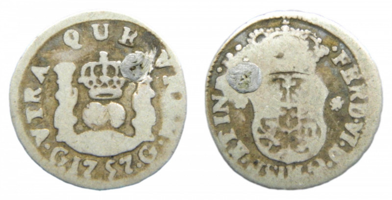 Fernando VI (1746-1759). 1/2 real 1757. Guatemala. AC 34. Rara. Agujero tapado....