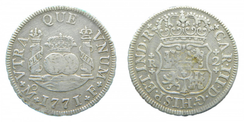 Carlos III (1759-1788). 2 reales 1771 F. México. AC 656. Rara.
mbc