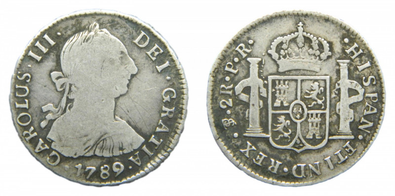 Carlos III (1759-1788). 2 reales 1789 PR. Potosí. AC 741. Rara.
mbc