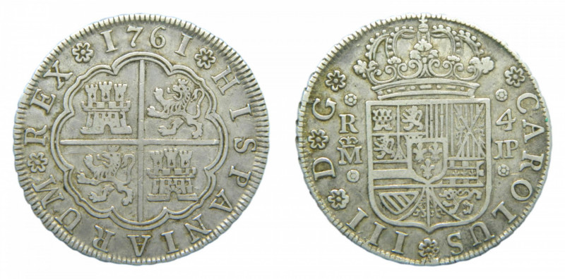 Carlos III (1759-1788). 4 reales 1761 JP. Madrid. AC 853.
mbc