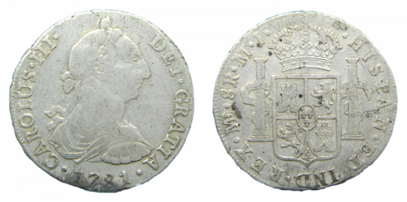 Carlos III (1759-1788). 8 Reales 1781 MI. Lima. AC 1048. Rara.
bc+