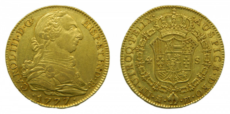 Carlos III (1759-1788). 4 escudos 1777 PJ. Madrid. AC 1780. AU.
ebc-