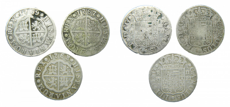 LOTS - Carlos III (1759-1788). LOTE 3 piezas 2 reales. 1767, 1768/7 y 1769 PJ. M...