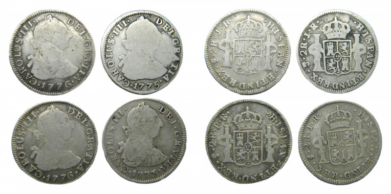 LOTS - Carlos III (1759-1788). LOTE 4 piezas 2 reales. 1773 JR, 1775 JR, 1776 JR...