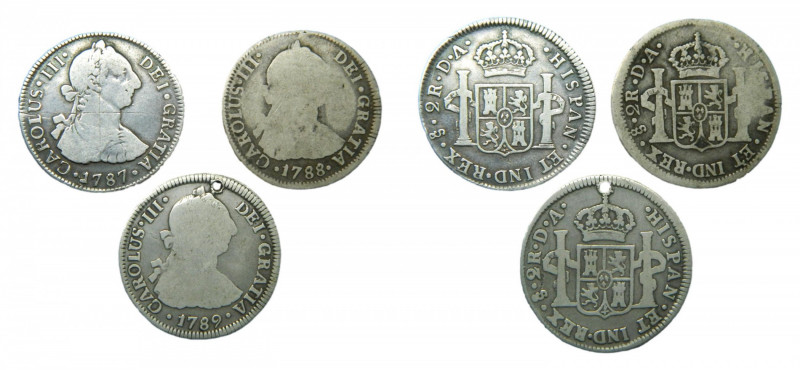 LOTS - Carlos III (1759-1788). LOTE 3 piezas 2 reales. 1787, 1788 y 1789 DA. San...