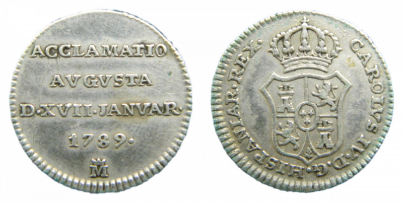 Carlos IV (1788-1808). Módulo 1/2 real 1789. Madrid. Medalla de Proclamacion.
m...