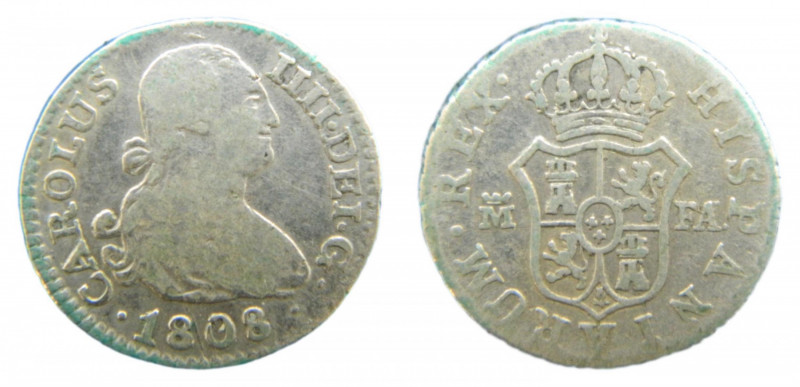 Carlos IV (1788-1808). 1/2 real 1808 FA. Madrid. AC 267 var.
mbc