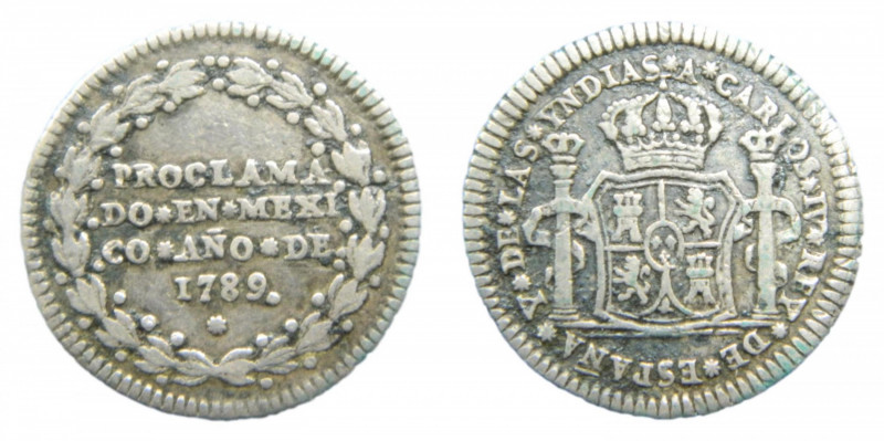 Carlos IV (1788-1808). Módulo 1/2 real 1789. México. AC 270. Medalla de Proclama...