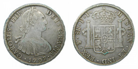 Carlos IV (1788-1808). 8 Reales 1797 PP. Potosí. AC 1001.
mbc