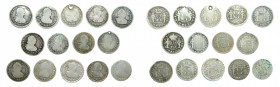 LOTS - Carlos IV (1788-1808). LOTE 14 piezas 1/2 real 1791-1808. Santiago. Todas diferentes. A examinar. 1791 y 1799 agujero.
bc