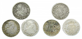 LOTS - Carlos IV (1788-1808). LOTE 3 piezas 1/2 real 1793, 1802 y 1807 CN. Sevilla. AC 359, 360 y 361.
mbc