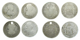 LOTS - Carlos IV (1788-1808). LOTE 4 piezas 1 real 1789, 1796, 1801 y 1801. México. AC 429, 436, 443 y 445. 1789 agujero.
bc/mbc