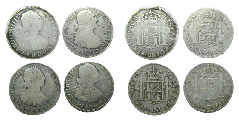 LOTS - Carlos IV (1788-1808). LOTE 4 piezas 2 Reales 1797, 1800, 1802/1 y 1804 M...