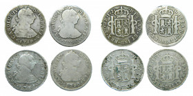 LOTS - Carlos IV (1788-1808). LOTE 4 piezas 2 Reales. 1789, 1790, 1790 y 1791 IJ. Lima. AC 544, 547x2, 548.
bc