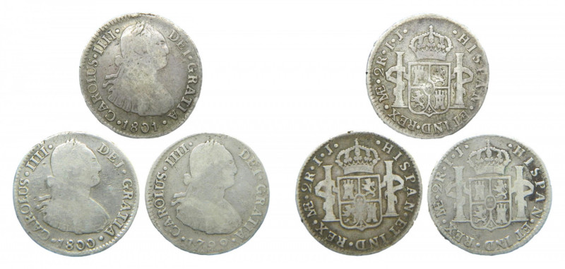 LOTS - Carlos IV (1788-1808). LOTE 3 piezas 2 Reales. 1799, 1800 y 1801 IJ. Lima...