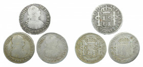 LOTS - Carlos IV (1788-1808). LOTE 3 piezas 2 Reales. 1802 IJ, 1803 IJ y 1803 JP. Lima. AC 585, 587 y 588.
bc