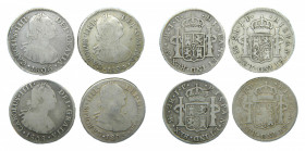 LOTS - Carlos IV (1788-1808). LOTE 4 piezas 2 Reales. 1804, 1805, 1806 y 1808 JP. Lima. AC 589, 590, 591 y 594.
bc
