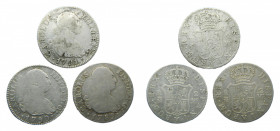 LOTS - Carlos IV (1788-1808). LOTE 3 piezas 2 Reales. 1789, 1790 y 1791 MF. Madrid. AC 596, 597 y 598.
bc