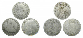 LOTS - Carlos IV (1788-1808). LOTE 3 piezas 2 Reales. 1800 MF, 1800 FA y 1801 FA. Madrid. AC 608, 609 y 610.
bc
