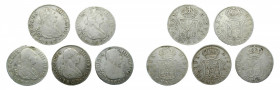 LOTS - Carlos IV (1788-1808). LOTE 5 piezas 2 Reales. 1802, 1803, 1804, 1805 y 1807 FA. Madrid. AC 611, 612, 613, 614 y 616.
mbc-