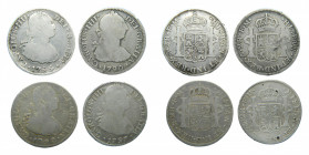 LOTS - Carlos IV (1788-1808). LOTE 4 piezas 2 Reales. 1790, 1792, 1796 y 1797 FM. México. AC 625, 626, 630 y 632.
bc+