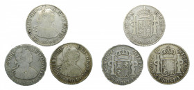 LOTS - Carlos IV (1788-1808). LOTE 3 piezas 2 Reales. 1798 FM, 1801 FM y 1801 FT. México. AC 633, 637 y 639.
mbc-