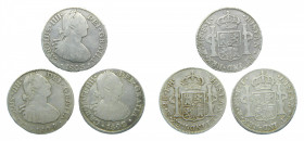 LOTS - Carlos IV (1788-1808). LOTE 3 piezas 2 Reales. 1802 FT, 1803 FT y 1804 TH. México. AC 640, 641 y 643.
mbc-