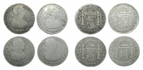 LOTS - Carlos IV (1788-1808). LOTE 4 piezas 2 Reales. 1805, 1806, 1807 y 1808 TH. México. AC 644, 646, 649 y 651.
bc/mbc