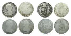 LOTS - Carlos IV (1788-1808). LOTE 4 piezas 2 Reales. 1789, 1790, 1791 y 1792 PR. Potosí. AC 652, 654, 655 y 656.
bc
