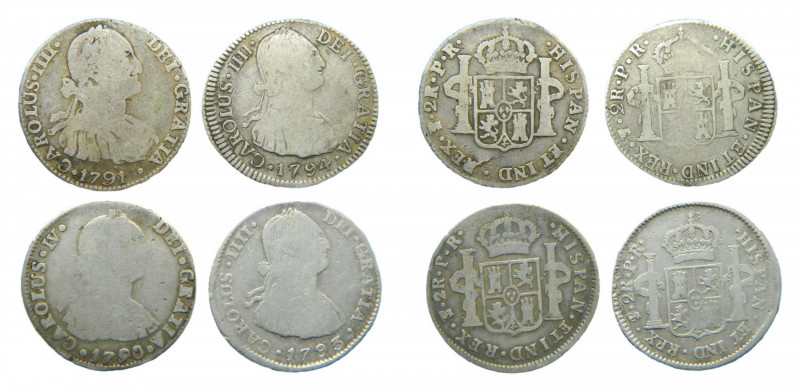 LOTS - Carlos IV (1788-1808). LOTE 4 piezas 2 Reales. 1790, 1791, 1793 y 1794 PR...