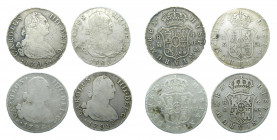LOTS - Carlos IV (1788-1808). LOTE 4 piezas 4 Reales 1791 MF, 1795 MF, 1796 MF y 1805 FA. Madrid. AC 777, 781, 782 y 787.
bc+