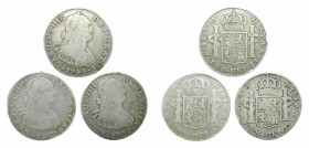 LOTS - Carlos IV (1788-1808). LOTE 3 piezas 4 Reales 1795 FM, 1807 TH y 1808 TH. México. AC 800, 816 y 818.
bc+