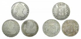 LOTS - Carlos IV (1788-1808). LOTE 3 piezas 4 Reales 1790 PR, 1808 PJ y 1809 PJ. Potosí. AC 821, 845 y 847. Escasa.
bc