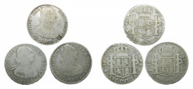 LOTS - Carlos IV (1788-1808). LOTE 3 piezas 4 Reales 1802 PP, 1806 PJ y 1807 PJ. Potosí. AC 837, 842 y 843.
bc