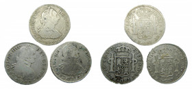 LOTS - Carlos IV (1788-1808). LOTE 3 piezas 8 Reales 1791, 1792 y 1793 IJ. Lima. AC 906, 908 y 909.
bc